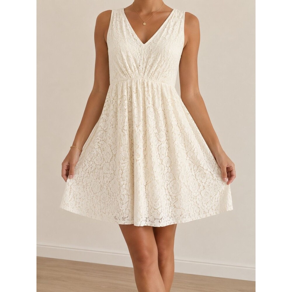 Rachael & Chloe Ivory Lace Sleeveless Fit & Flare Dress Women's Medium Boho Cott